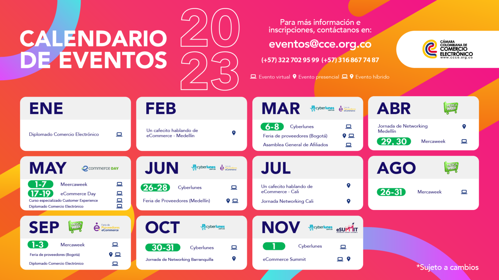 Calendario de eventos CCCE 2023 Camara Colombiana de Comercio Electrónico